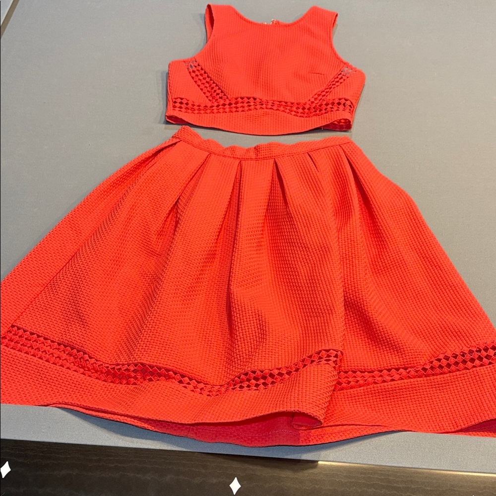 Coral Sleeveless Crop Top and Skirt Set